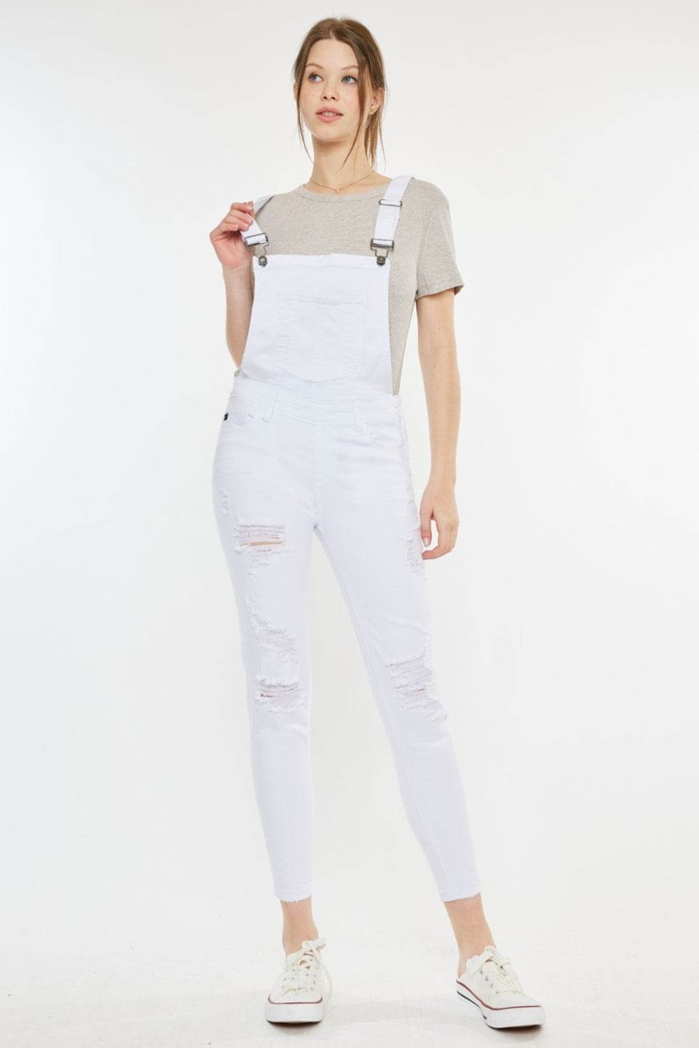 Kancan Distressed Skinny Denim Overalls - Hovatok