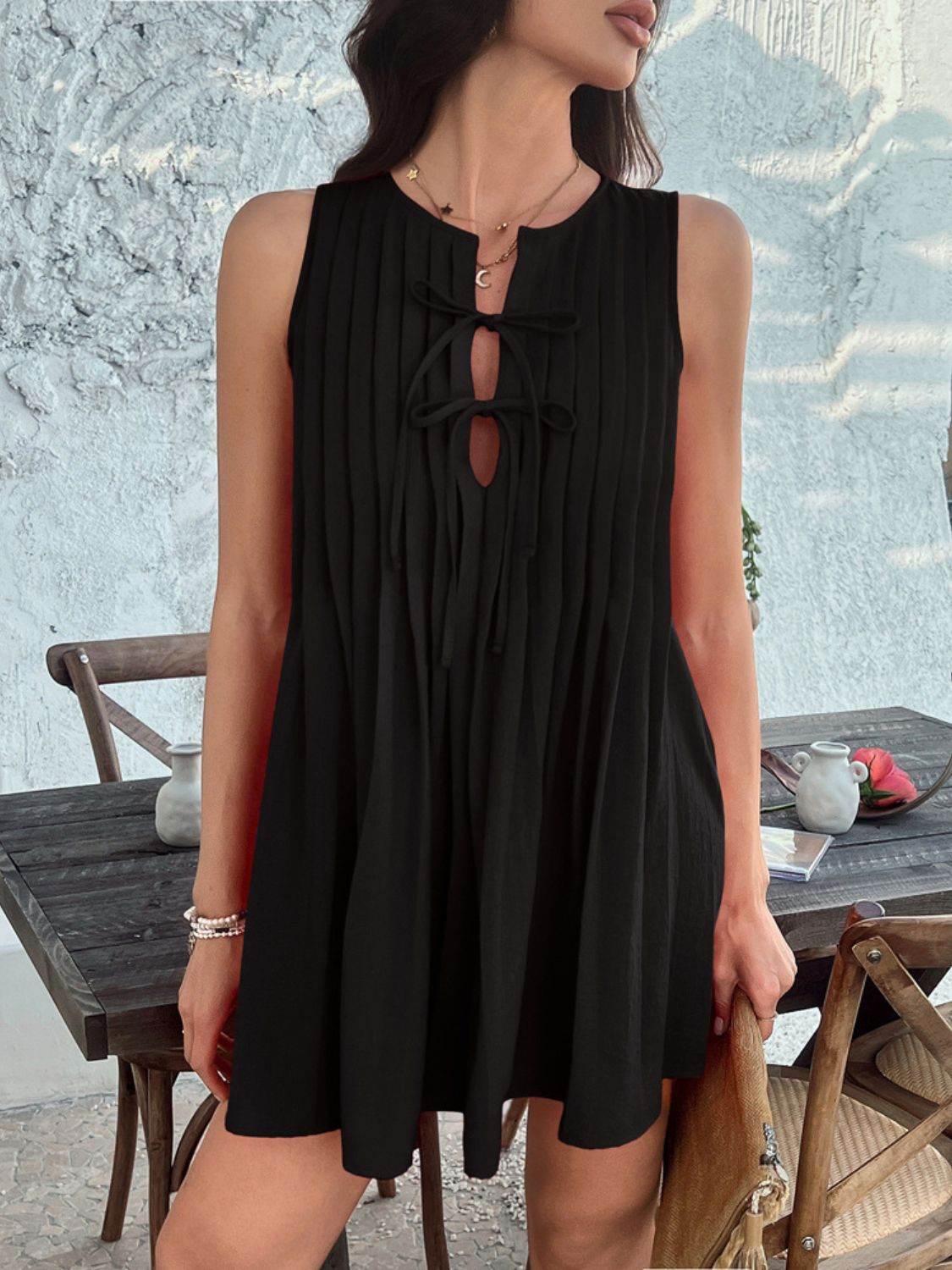 Devine Pleated Sleeveless Mini Dress - Hovatok