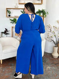 Double Take Full Size Surplice Wide Leg Jumpsuit with Pockets - Hovatok