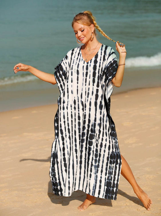 Tie-Dye V-Neck Half Sleeve Cover-Up - Hovatok