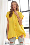 ADORA Raw Hem Collared Neck Button Down Shirt - Hovatok