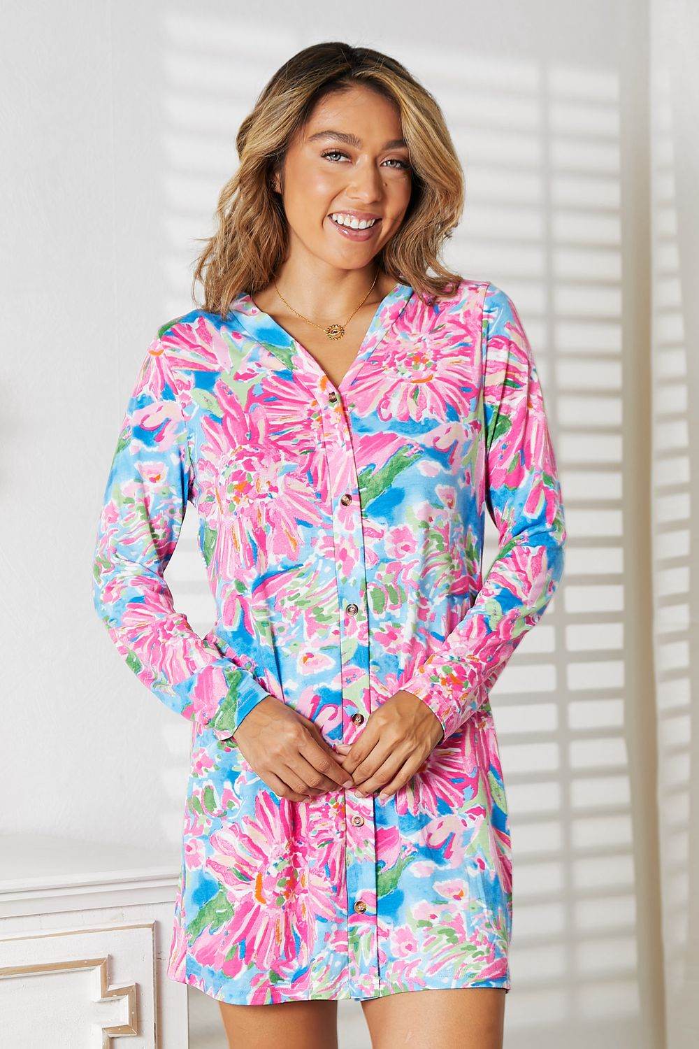 Double Take Floral Open Front Long Sleeve Cardigan - Hovatok