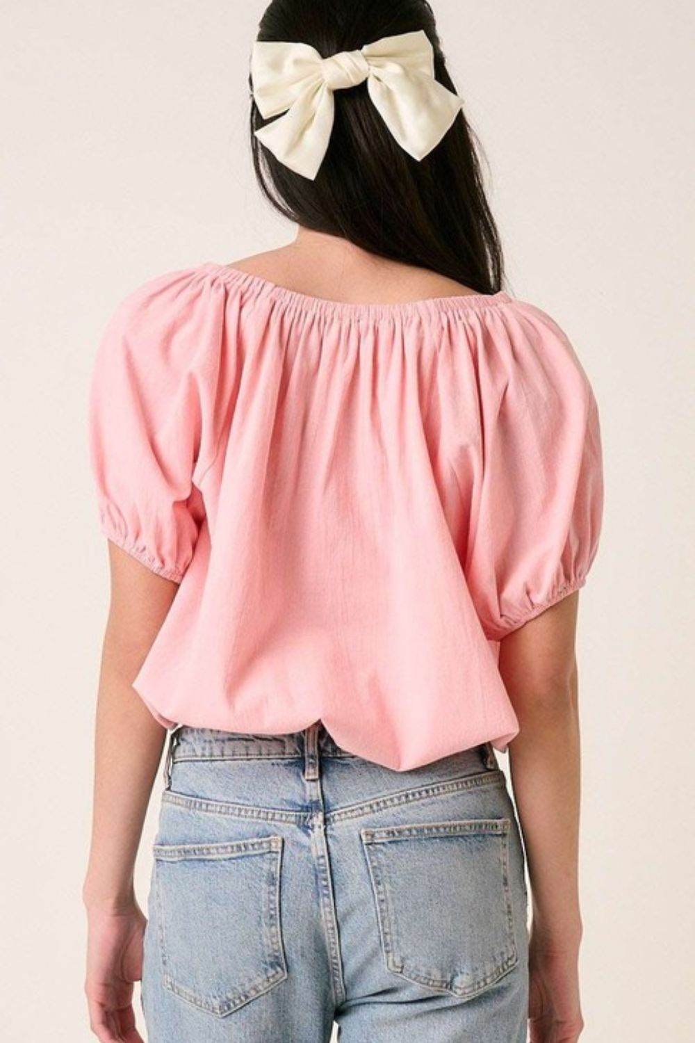 Mittoshop Linen Two-Way Short Sleeve Crop Blouse - Hovatok