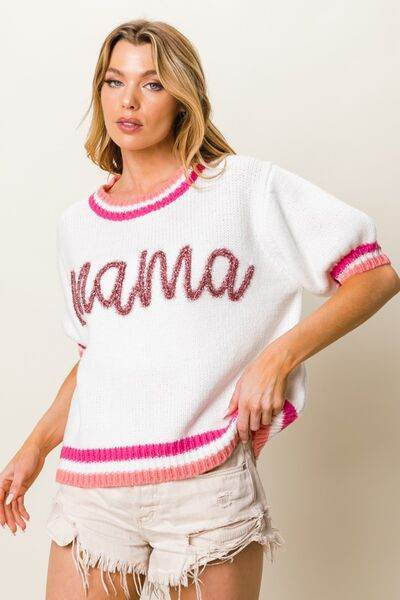 BiBi MAMA Contrast Trim Short Sleeve Sweater - Hovatok