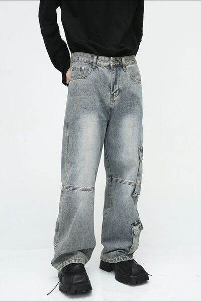 Wide Leg Jeans with Cargo Pockets - Hovatok