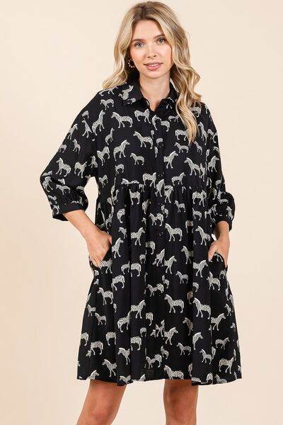 Mittoshop Zebra Print Button Down Shirt Mini Dress - Hovatok