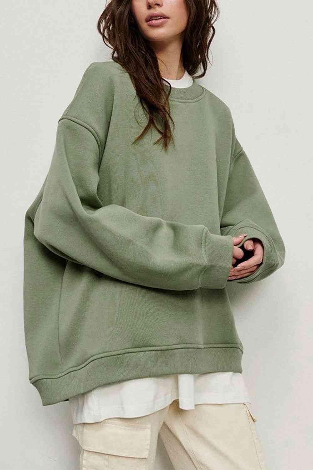 Oversize Round Neck Dropped Shoulder Sweatshirt - Hovatok