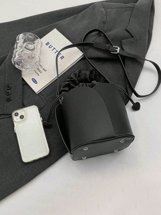 PU Leather Drawstring Bucket Bag - Hovatok