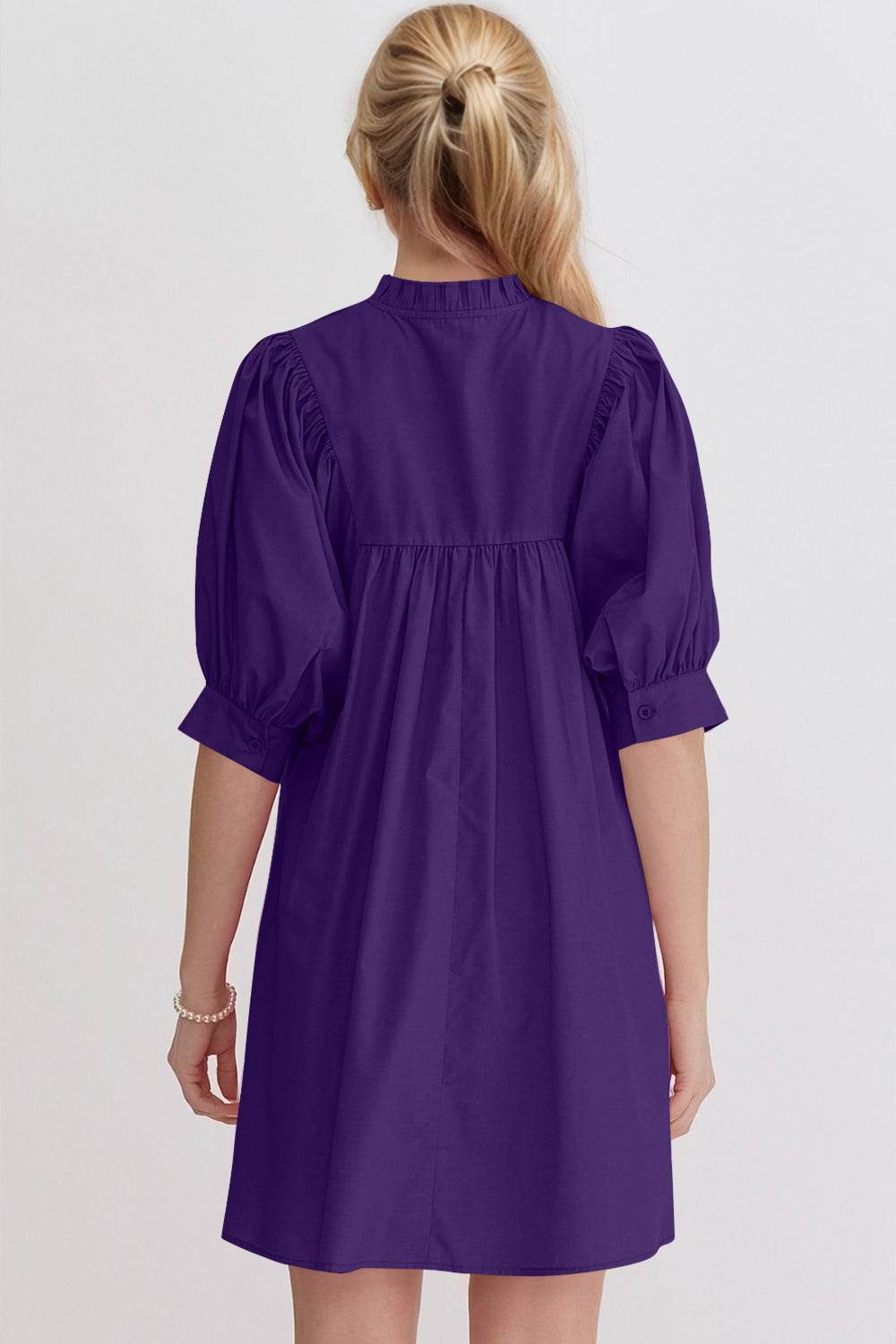 Oh Frill Notched Puff Sleeve Babydoll Mini Dress - Hovatok