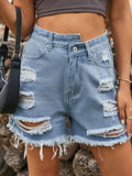Distressed Raw Hem Denim Shorts - Hovatok