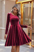 Round Neck Long Sleeve Knee Length Dress - Hovatok