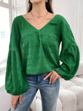 Plus Size Texture V-Neck Long Sleeve Top - Hovatok