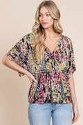 BOMBOM Printed Surplice Peplum Blouse - Hovatok