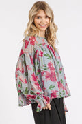 Mittoshop Floral Round Neck Flounce Sleeve Blouse - Hovatok