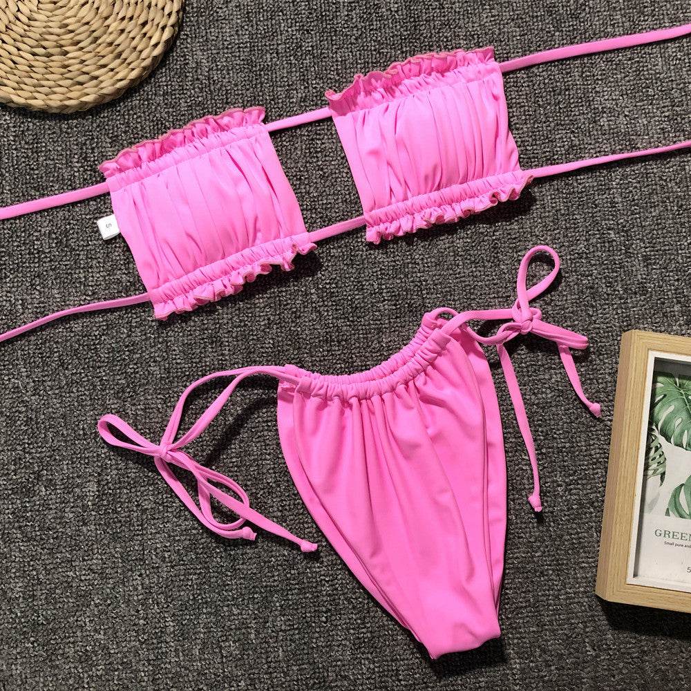 Frill Trim Ruched Bikini Set - Hovatok