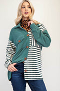 Celeste Full Size Striped Button Up Dropped Shoulder Shacket - Hovatok