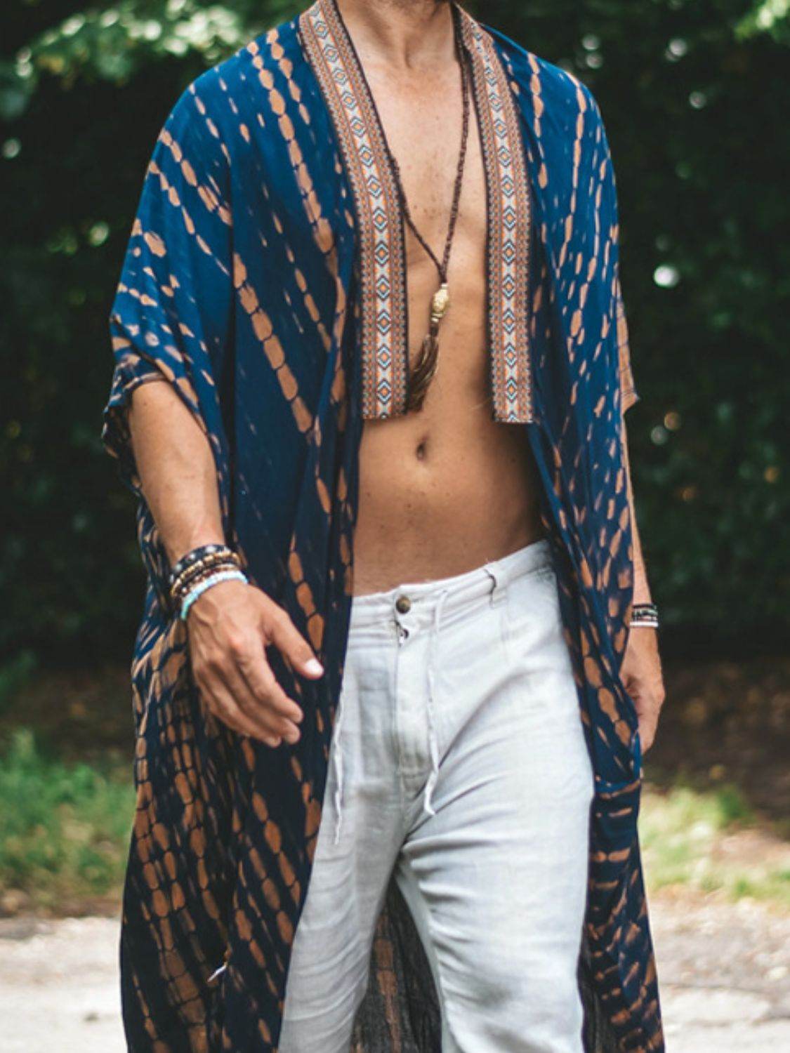 Men's Plus Size Printed Open Front Cover-Up - Hovatok