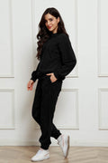 Corduroy Round Neck Sweatshirt and Sweatpants Set - Hovatok