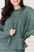 Basic Bae Full Size Ribbed Drawstring Hooded Top and Straight Pants Set - Hovatok