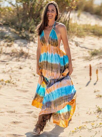 Tie-Dye Halter Neck Dress - Hovatok