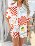 Devine Printed Collared Neck Half Sleeve Top and Shorts Set - Hovatok