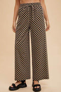 Annie Wear Drawstring Checkered Wide Leg Pants - Hovatok