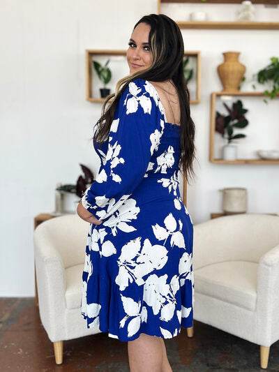 Double Take Full Size Floral Ruffle Hem Smocked Dress with Pockets - Hovatok
