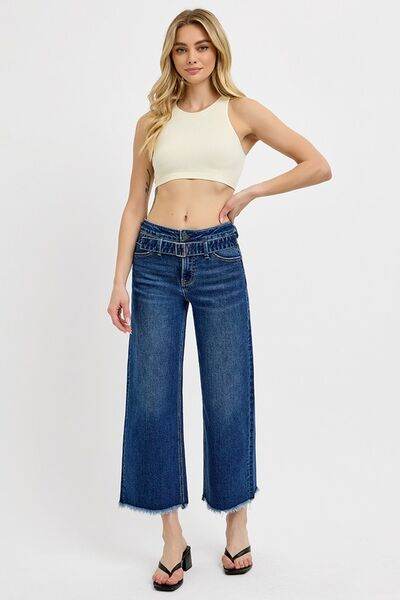 RISEN Raw Hem Wide Leg Attached Buckle Jeans - Hovatok