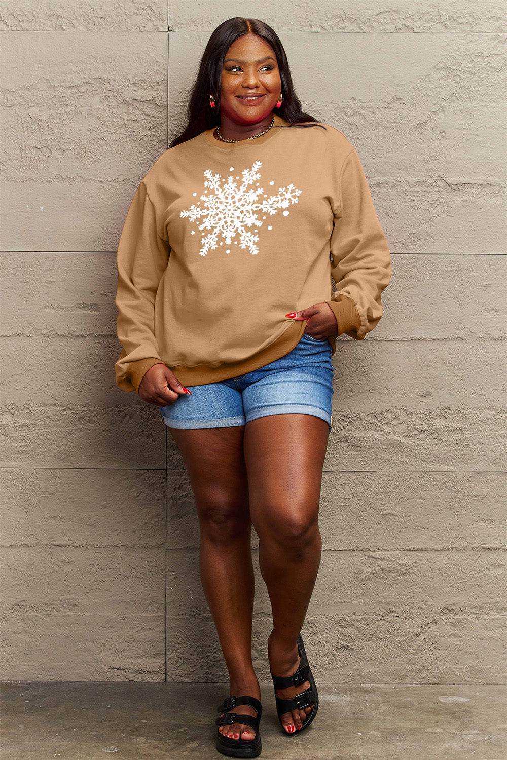 Simply Love Full Size Snowflake Graphic Sweatshirt - Hovatok
