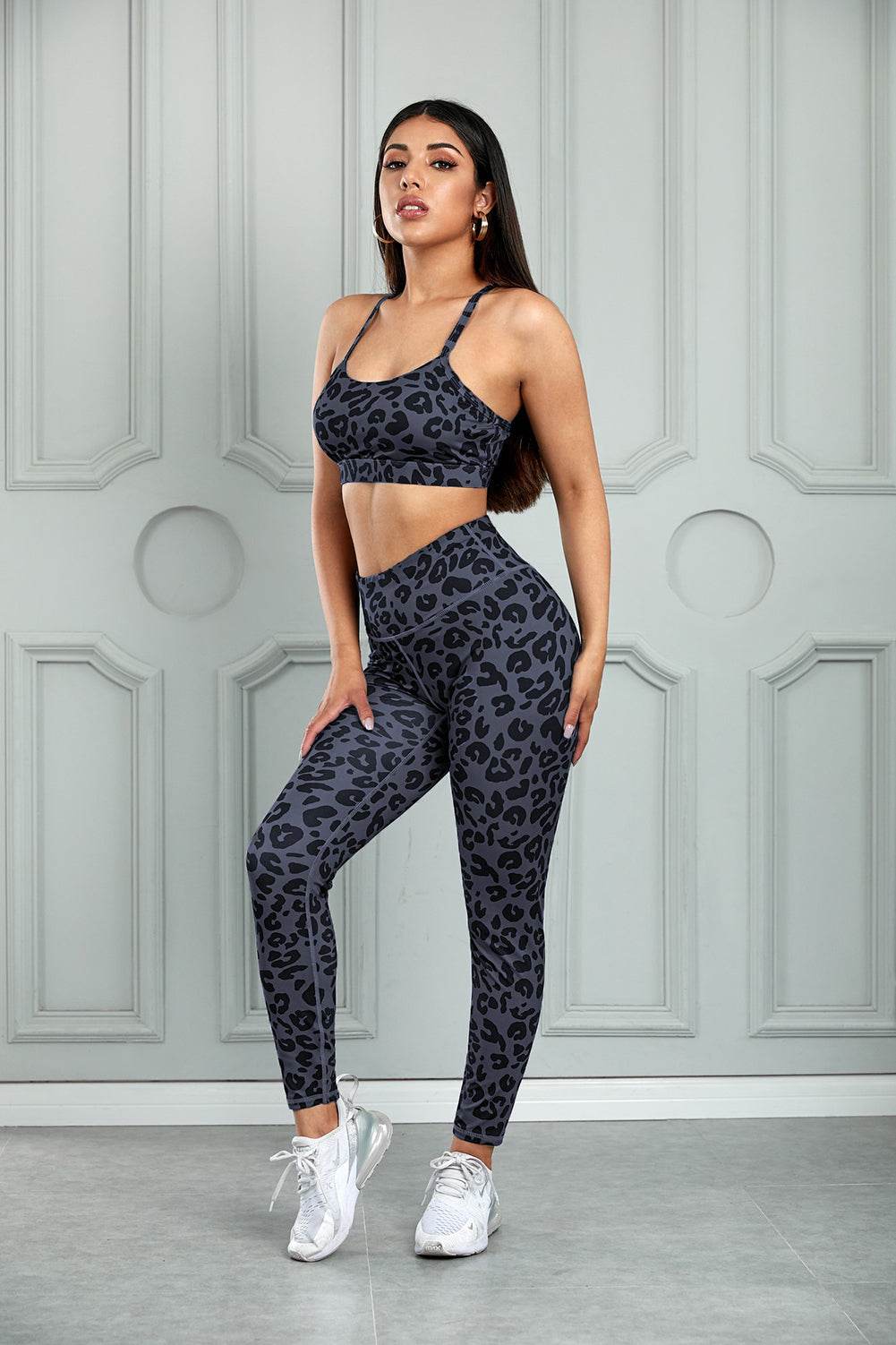 Leopard Cutout Sports Bra and Leggings Set - Hovatok