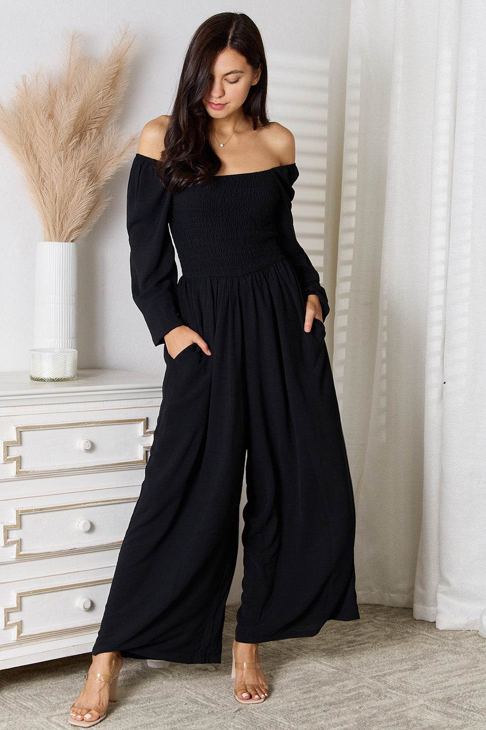 Double Take Square Neck Jumpsuit with Pockets - Hovatok