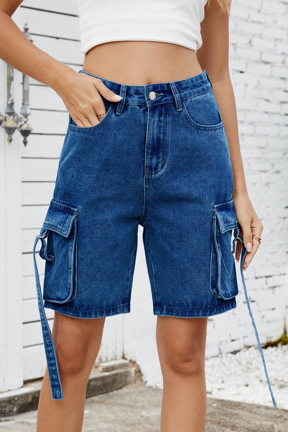 Washed Cargo Denim Shorts - Hovatok
