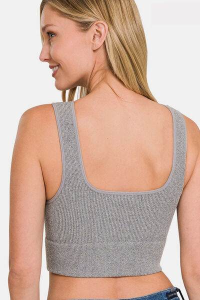 Zenana Ribbed Square Neck Cropped Tank - Hovatok