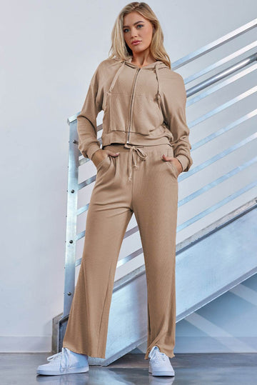 Drawstring Zip Up Hoodie and Pants Active Set - Hovatok