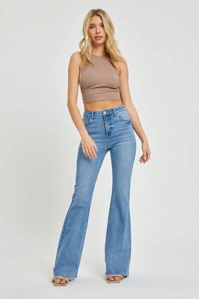 RISEN Full Size High Rise Raw Cut Hem Bootcut Jeans - Hovatok