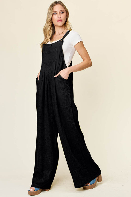 Double Take Full Size Texture Wide Strap Wide Leg Overall - Hovatok