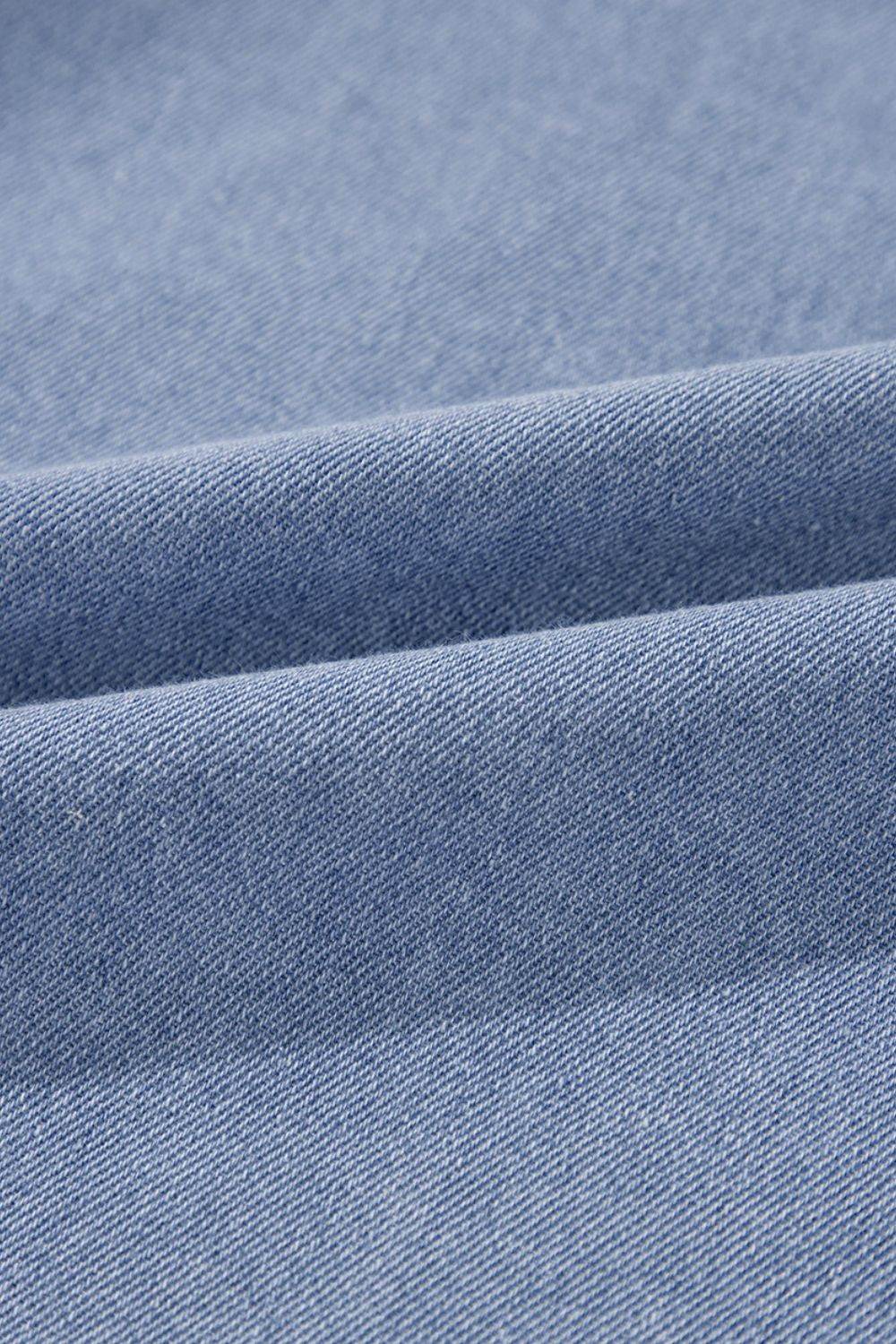 Lapel Neck Cap Sleeve Denim Babydoll Dress - Hovatok