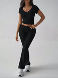 Devine V-Neck Top and Bootcut Leggings Set - Hovatok