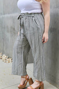 Heimish Find Your Path Full Size Paperbag Waist Striped Culotte Pants - Hovatok