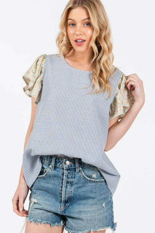 Ces Femme Round Neck Floral Short Sleeve Top - Hovatok