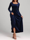 Square Neck Long Sleeve Velvet Dress - Hovatok
