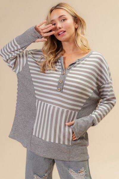 BiBi Striped Thumbhole Long Sleeve Top - Hovatok