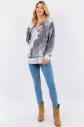 Celeste Full Size Contrast Stitching Notched Dropped Shoulder Blouse - Hovatok