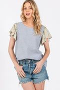 Ces Femme Round Neck Floral Short Sleeve Top - Hovatok