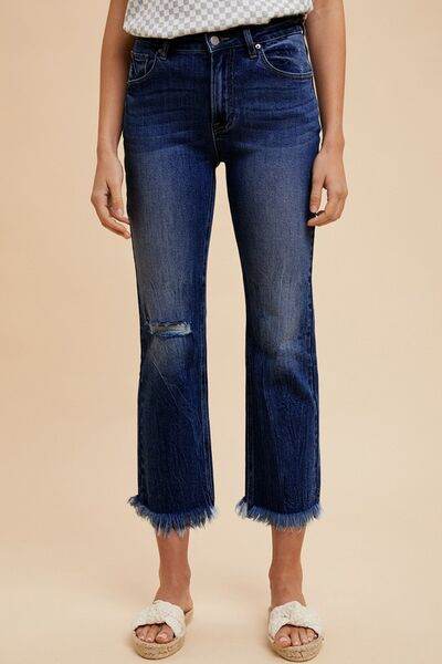 Annie Wear Distressed Raw Hem Straight Leg Cropped Jeans - Hovatok