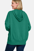 Zenana Half Snap Long Sleeve Hoodie with Kangaroo Pocket - Hovatok