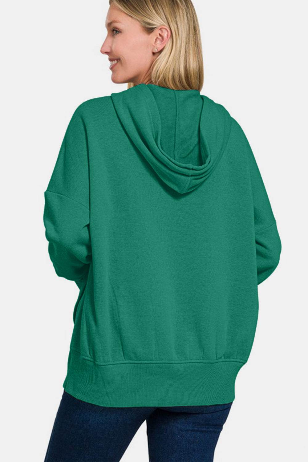 Zenana Half Snap Long Sleeve Hoodie with Kangaroo Pocket - Hovatok