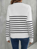 Angel Wings Striped V-Neck Drop Shoulder Sweater - Hovatok
