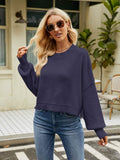 Round Neck Lantern Sleeve Sweater - Hovatok