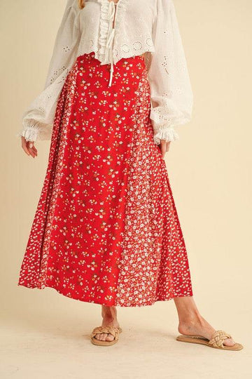 Aemi + Co Floral Elastic Waist Maxi Skirt - Hovatok